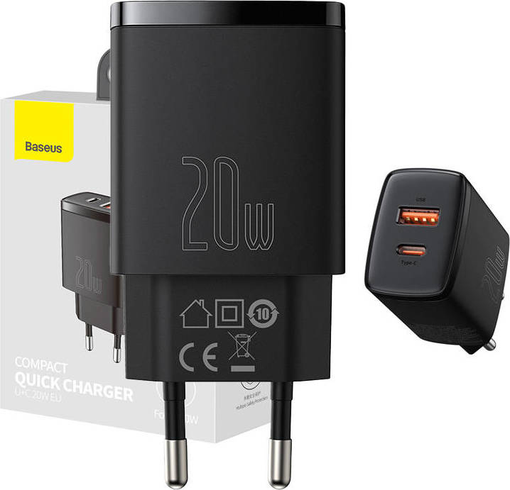 Kompaktní rychlonabíječka Baseus, USB, USB-C, 20W (černá)