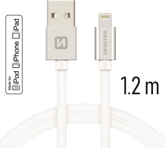 DATOVÝ KABEL SWISSTEN TEXTILE USB / LIGHTNING MFi 1,2 M STŘÍBRNÝ