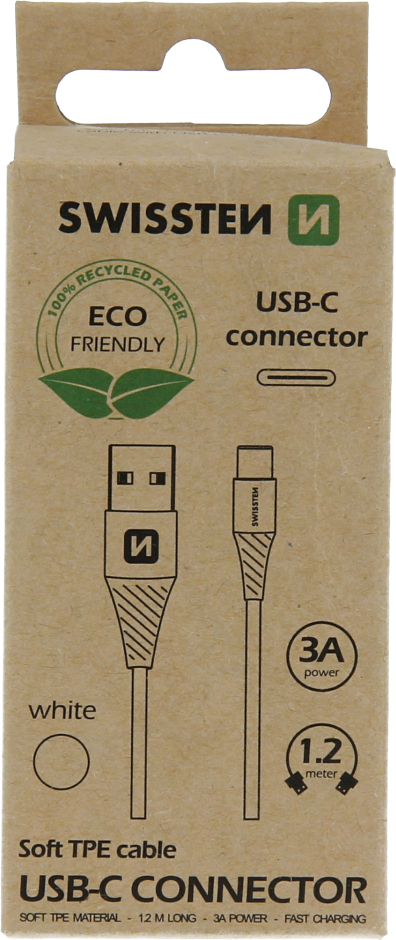 DATOVÝ KABEL SWISSTEN USB/USB-C BÍLÝ 1,2M (ECO BALENÍ)