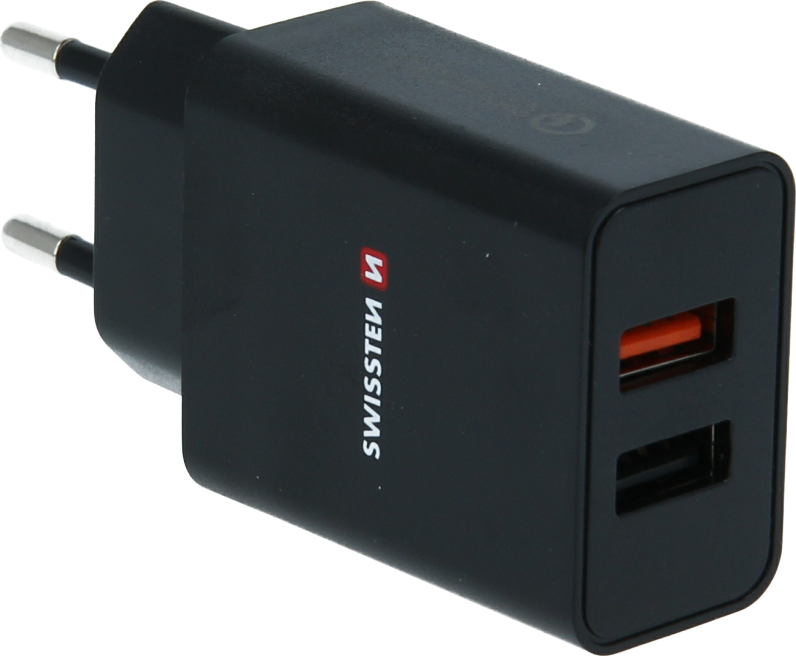 SWISSTEN SÍŤOVÝ ADAPTÉR 2x USB QC 3.0 + USB, 23W ČERNÝ (ECO BALENÍ)