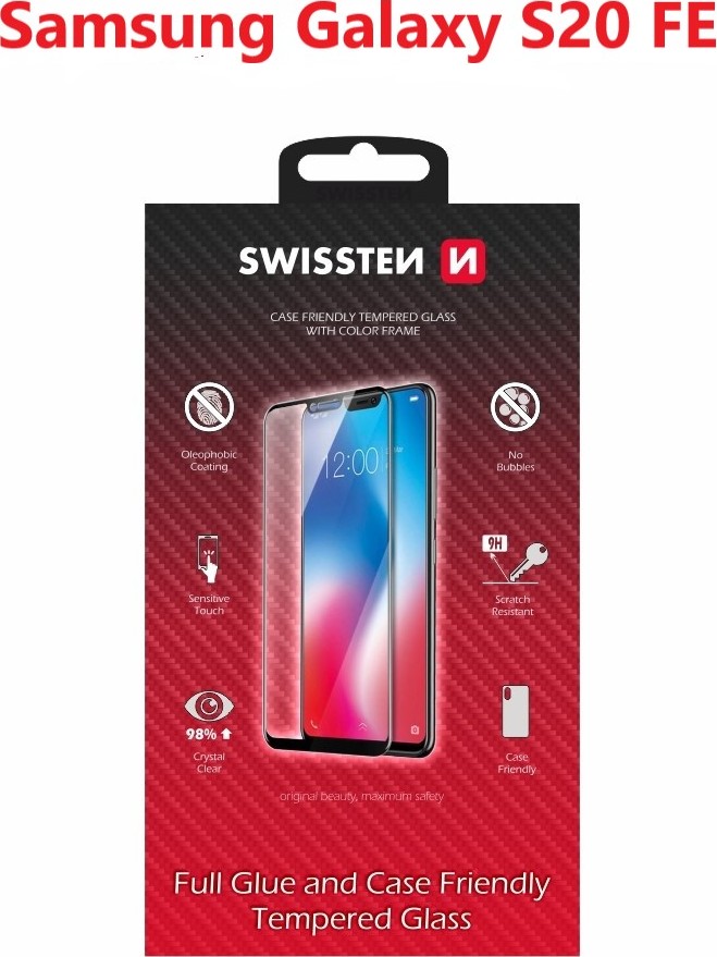 SKLO SWISSTEN FULL GLUE, COLOR FRAME, CASE FRIENDLY PRO SAMSUNG G780 GALAXY S20 FE ČERNÉ