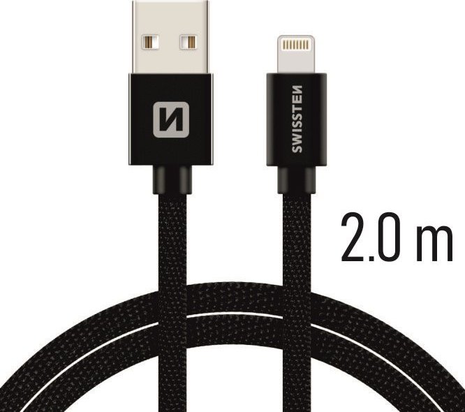 DATOVÝ KABEL SWISSTEN TEXTILE USB / LIGHTNING 2,0 M ČERNÝ