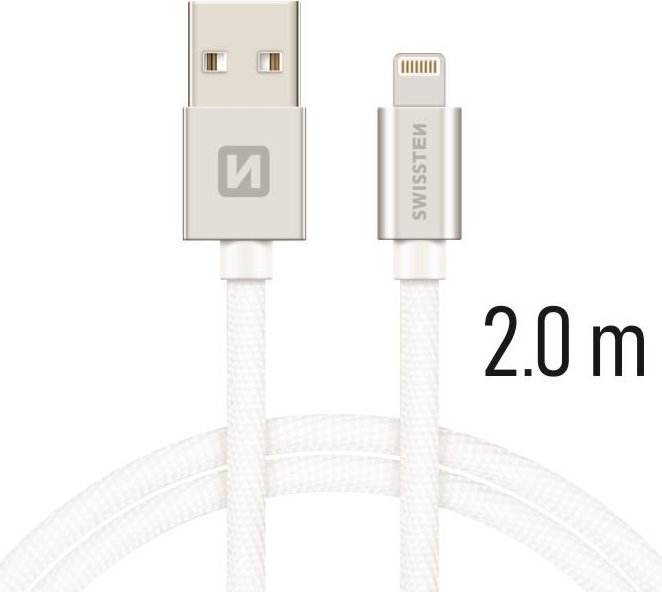 DATOVÝ KABEL SWISSTEN TEXTILE USB / LIGHTNING 2,0 M STŘÍBRNÝ