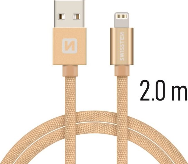 DATOVÝ KABEL SWISSTEN TEXTILE USB / LIGHTNING 2,0 M ZLATÝ