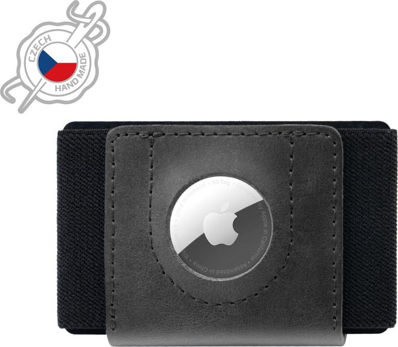 Kožená peněženka FIXED Tiny Wallet for AirTag z pravé hovězí kůže, černá