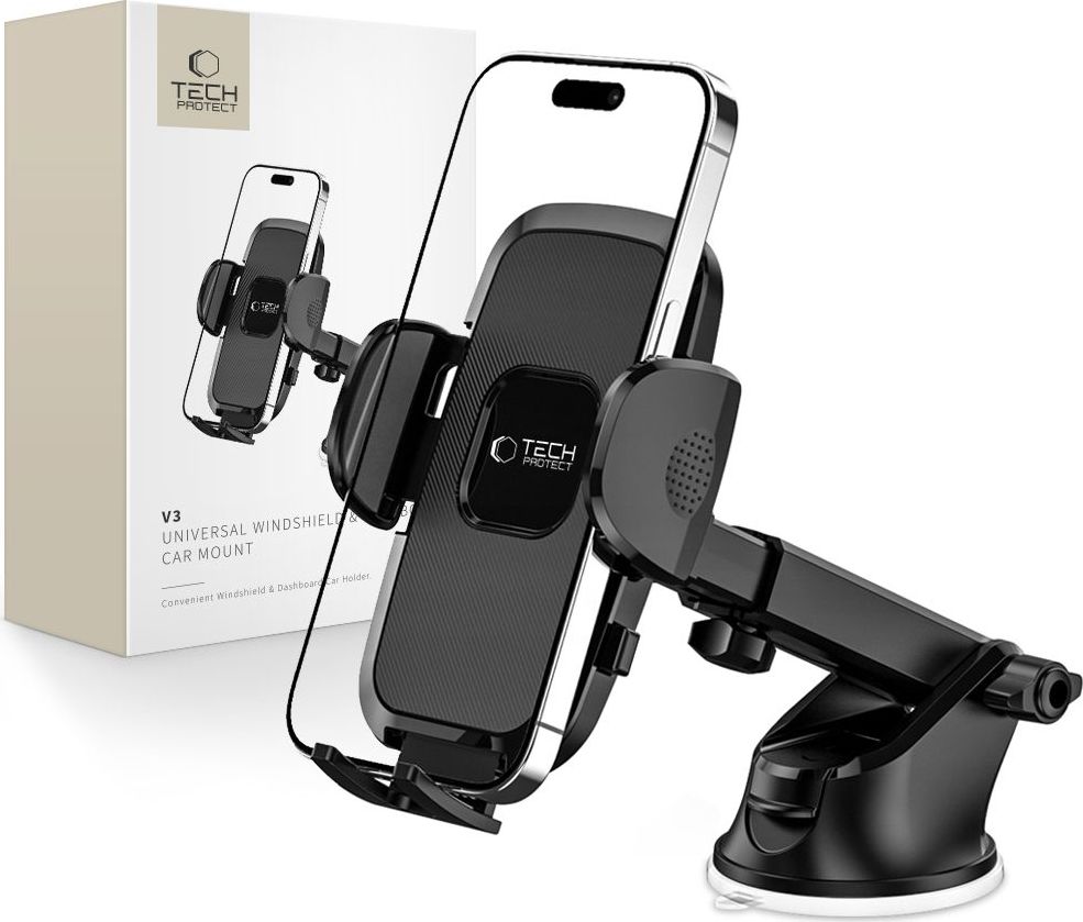 TECH-PROTECT V3 UNIVERSAL WINDSHIELD & DASHBOARD CAR MOUNT BLACK - držák na telefon na palubní desku automobilu