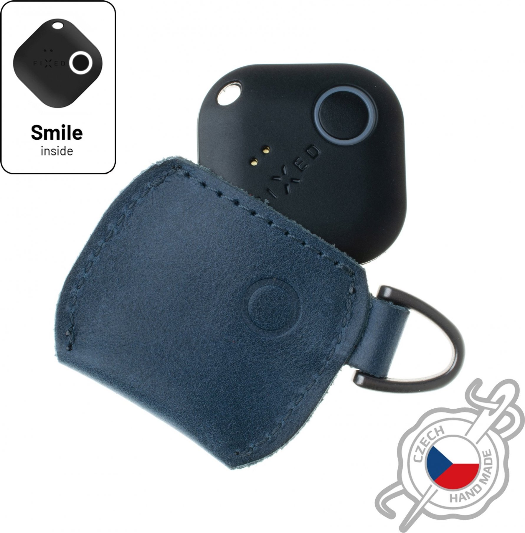 Kožené pouzdro FIXED Smile Case se smart trackerem FIXED Smile Pro, modré