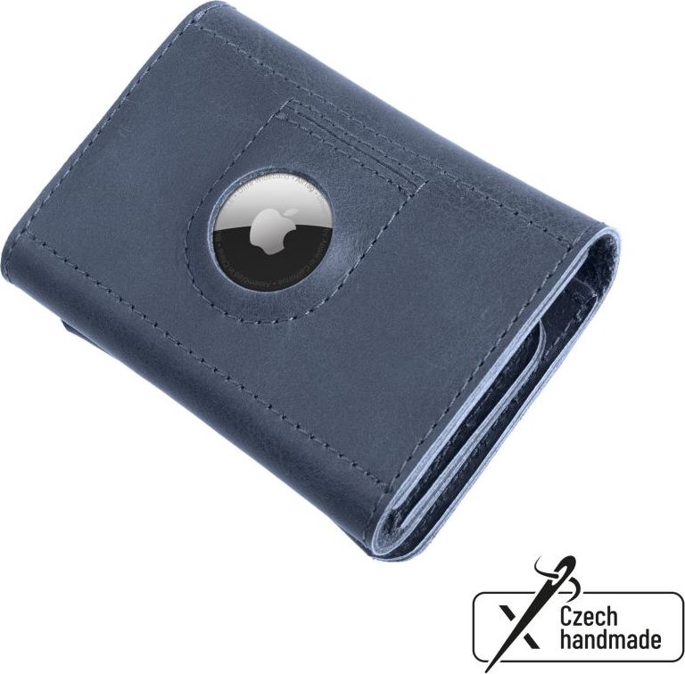Kožená peněženka FIXED Tripple Wallet for AirTag z pravé hovězí kůže, modrá
