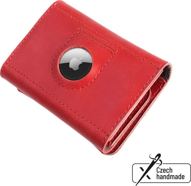 Kožená peněženka FIXED Tripple Wallet for AirTag z pravé hovězí kůže, červená