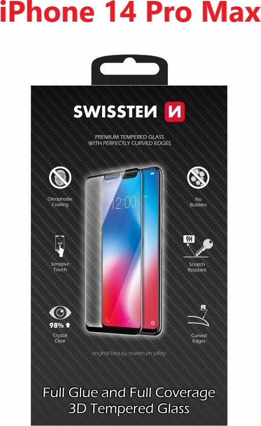 SKLO SWISSTEN ULTRA DURABLE 3D FULL GLUE GLASS PRO APPLE IPHONE 14 PRO MAX ČERNÉ