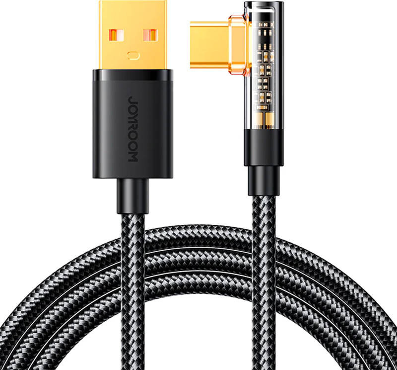 Úhlový zahnutý kabel L USB-A na USB-C / 3A / 1,2 m Joyroom S-UC027A6 (černý)