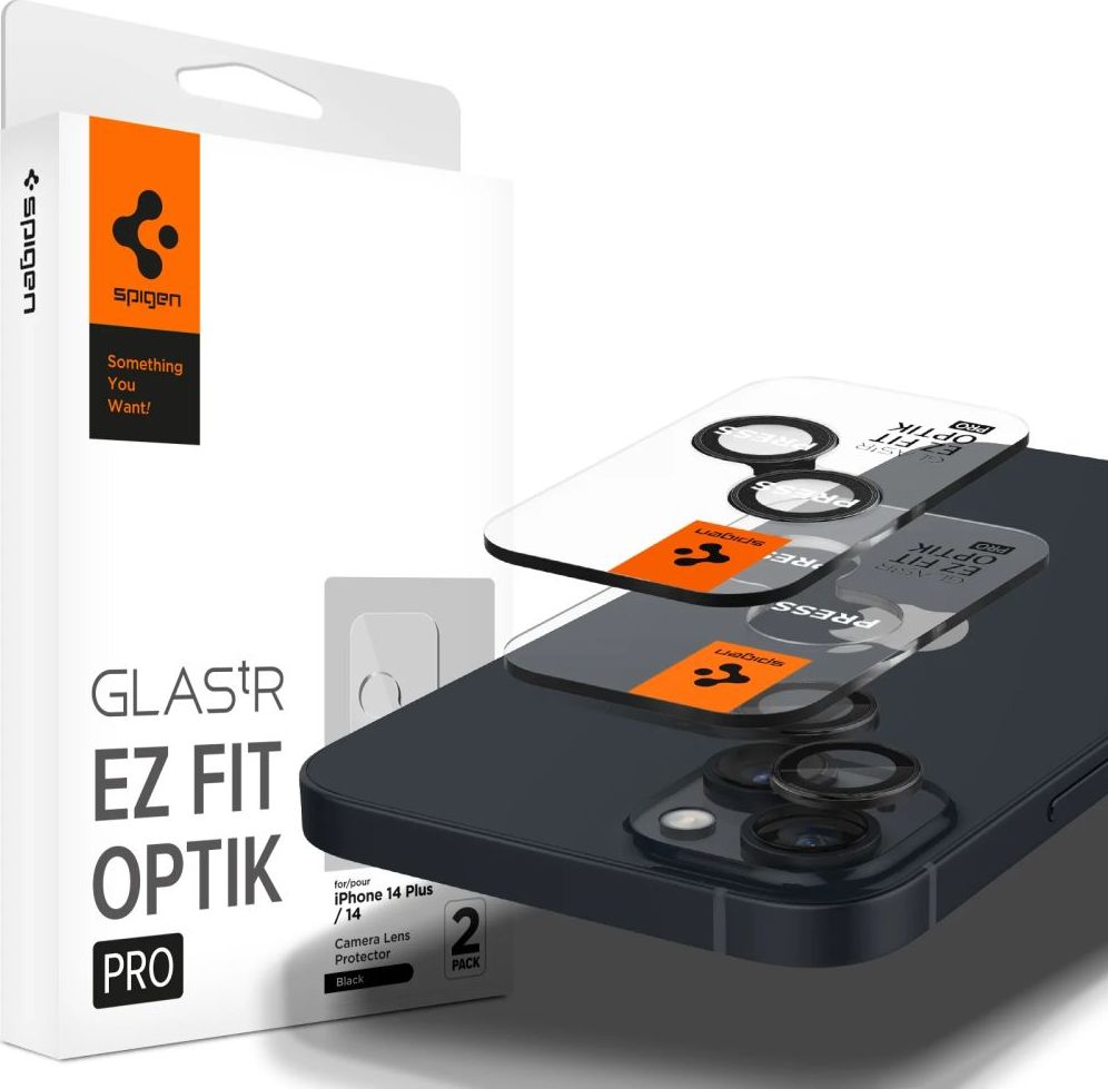 Ochranné sklo na čočku fotoaparátu SPIGEN OPTIK.TR ”EZ FIT” CAMERA PROTECTOR 2-PACK IPHONE 14 / 14 PLUS BLACK