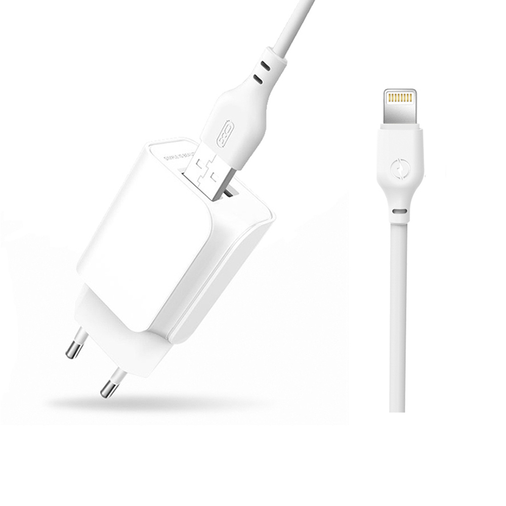 Nabíječka pro iPhone XO L35D 2x USB 2,1A + kabel USB Lightning, bílá