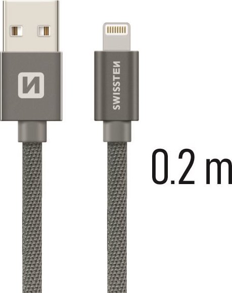 DATOVÝ KABEL SWISSTEN TEXTILE USB / LIGHTNING 0,2 M ŠEDÝ