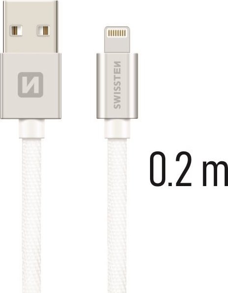 DATOVÝ KABEL SWISSTEN TEXTILE USB / LIGHTNING 0,2 M STŘÍBRNÝ