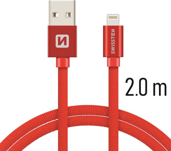 DATOVÝ KABEL SWISSTEN TEXTILE USB / LIGHTNING 2,0 M ČERVENÝ