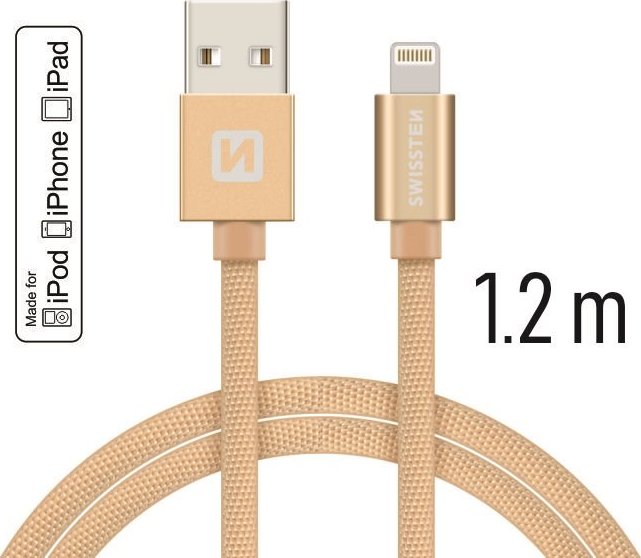 DATOVÝ KABEL SWISSTEN TEXTILE USB / LIGHTNING MFi 1,2 M ZLATÝ