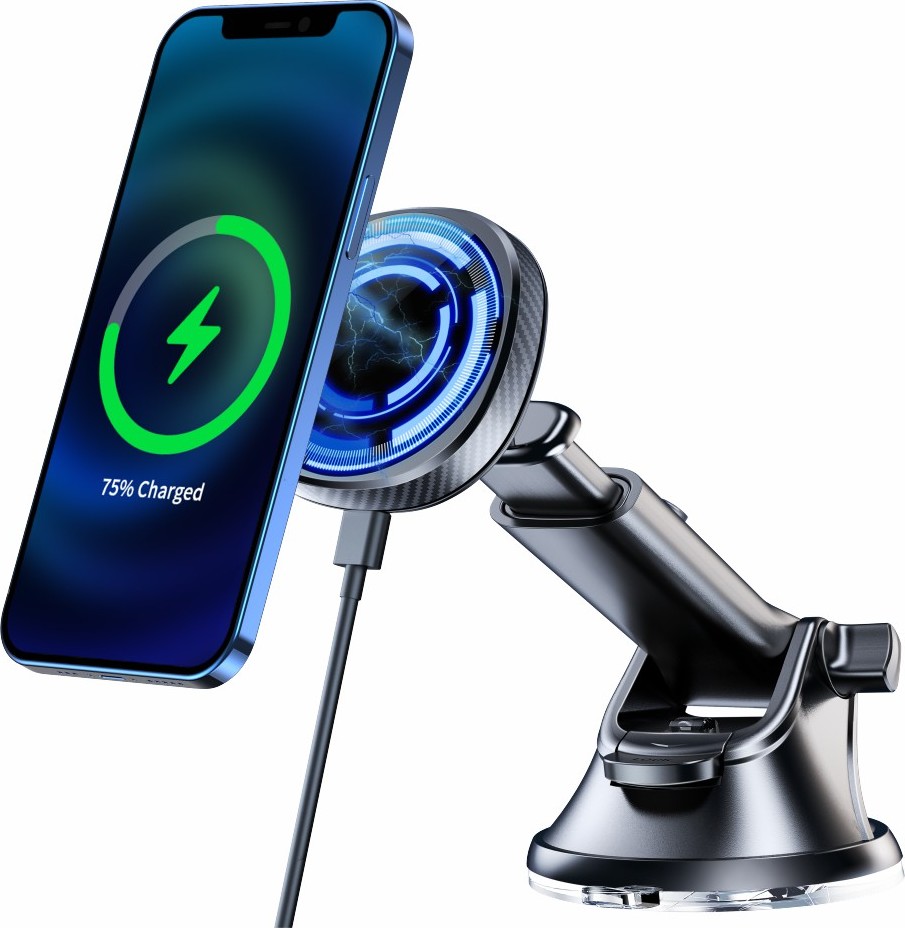 Magnetický držák do auta SWISSTEN s bezdrátovým nabíjením 15W na palubní desku (kompatibilní s MagSafe)