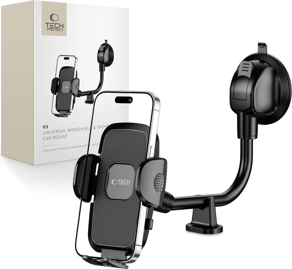 TECH-PROTECT V3 UNIVERSAL LONG ARM WINDSHIELD & DASHBOARD CAR MOUNT BLACK
