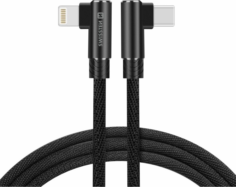 TEXTILNÍ DATOVÝ KABEL SWISSTEN ARCADE USB-C / LIGHTNING 1,2 M ČERNÝ