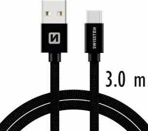 DATOVÝ KABEL SWISSTEN TEXTILE USB / USB-C 3,0 M ČERNÝ