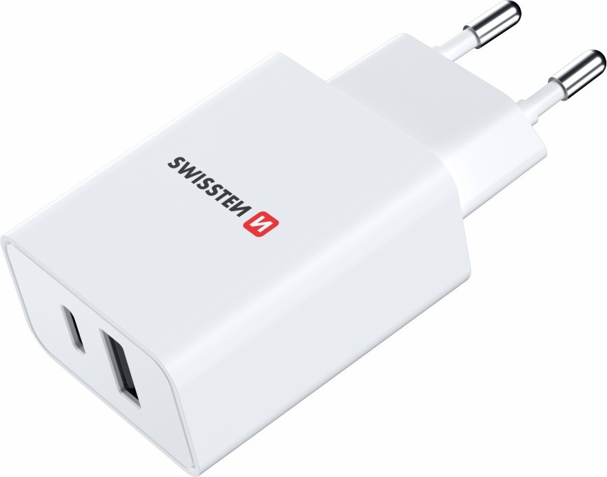 SWISSTEN SÍŤOVÝ ADAPTÉR GaN 1x USB-C + 1x USB 30W POWER DELIVERY