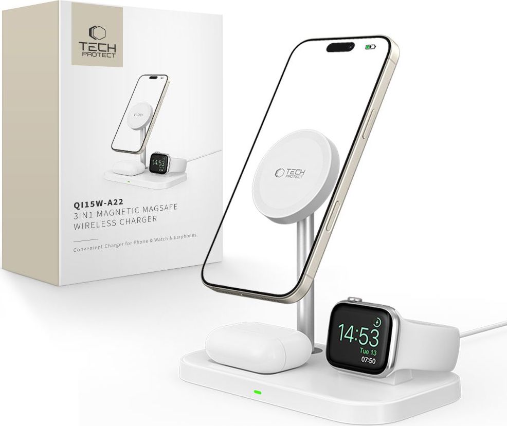 TECH-PROTECT QI15W-A22 3IN1 MAGNETIC MAGSAFE WIRELESS CHARGER WHITE
