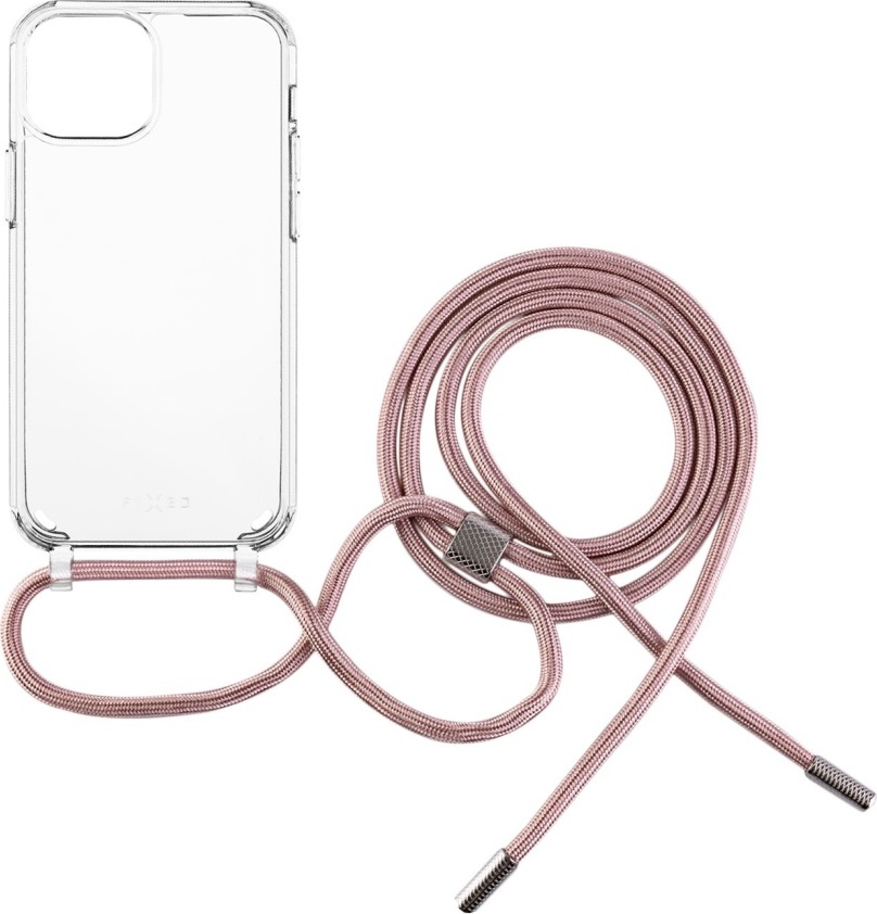 Pouzdro FIXED Pure Neck s růžovou šňůrkou na krk pro Apple iPhone 12 mini