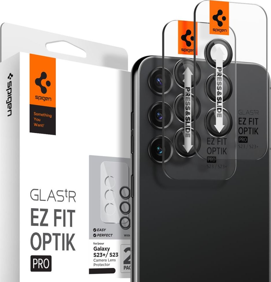 Ochrana čočky fotoaparátu SPIGEN OPTIK.TR ”EZ FIT” CAMERA PROTECTOR 2-PACK GALAXY S23 / S23+ PLUS BLACK