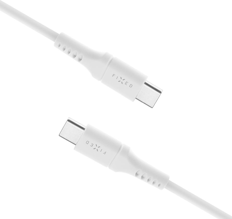 Krátký nabíjecí a datový Liquid silicone kabel FIXED s konektory USB-C/USB-C a podporou PD, 0.5m, USB 2.0, 60W, bíly