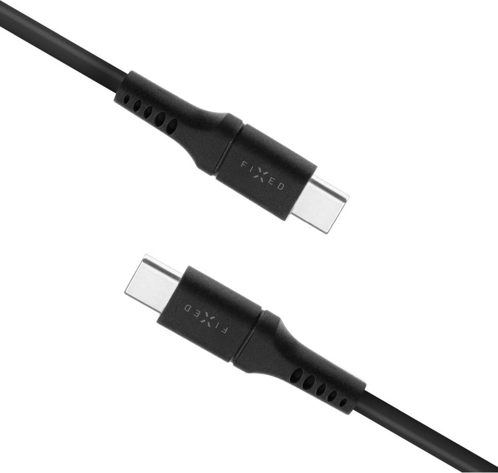 Nabíjecí a datový Liquid silicone kabel FIXED s konektory USB-C/USB-C a podporou PD, 1.2m, USB 2.0, 60W, černý