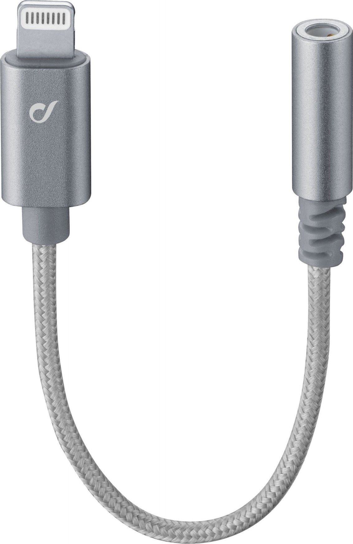 Extra odolný adaptér Cellularline Music Enabler z konektoru Lightning na 3,5 mm jack, MFI certifikace, šedý