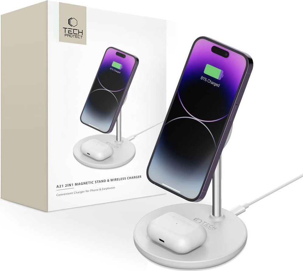 TECH-PROTECT QI15W-A21 2IN1 MAGNETIC MAGSAFE WIRELESS CHARGER WHITE