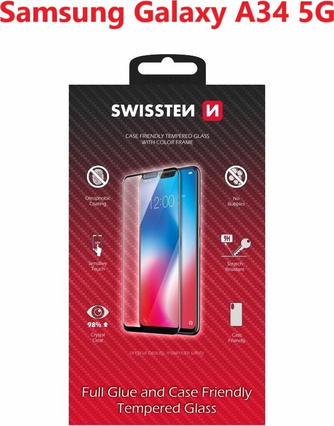 SKLO SWISSTEN FULL GLUE, COLOR FRAME, CASE FRIENDLY PRO SAMSUNG A146 GALAXY A14 5G ČERNÉ