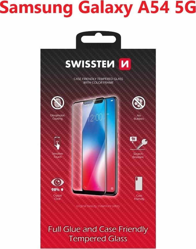 SKLO SWISSTEN FULL GLUE, COLOR FRAME, CASE FRIENDLY PRO SAMSUNG A546 GALAXY A54 5G ČERNÉ