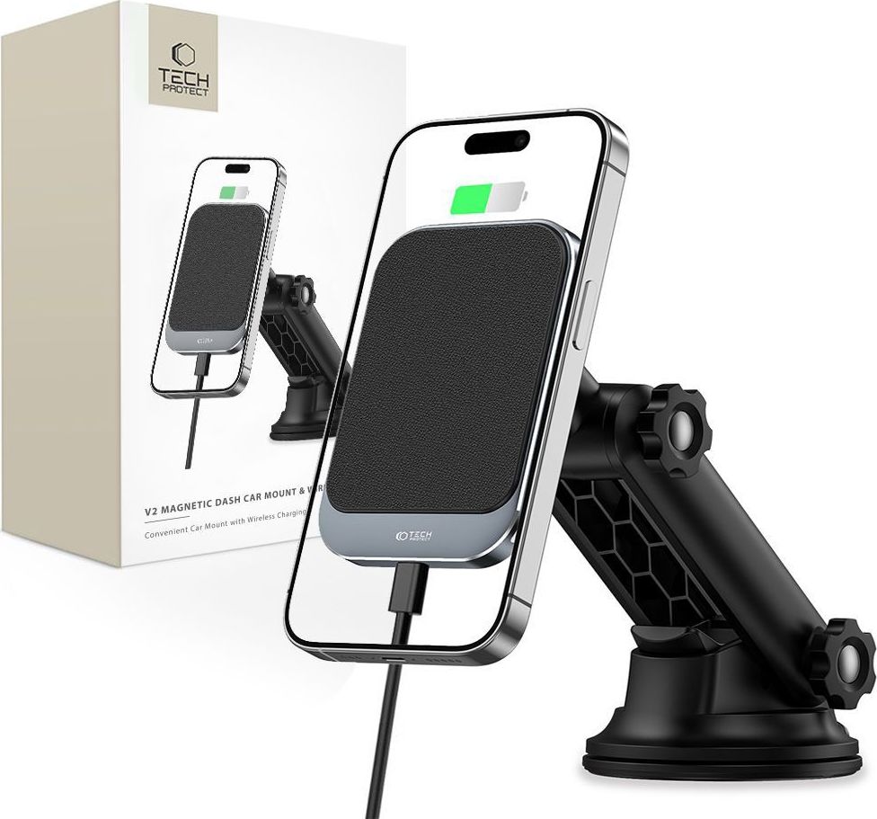 TECH-PROTECT MM15W-V2 MAGNETIC MAGSAFE DASHBOARD CAR MOUNT WIRELESS CHARGER 15W BLACK