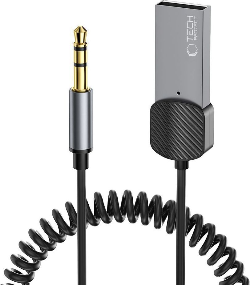 TECH-PROTECT ULTRABOOST AU01 Bluetooth AUX adaptér do auta a reproduktorů, handsfree, Bluetooth 5.0, šedý