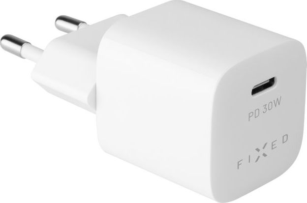 Set síťové nabíječky FIXED Mini s USB-C výstupem a USB-C/Lightning kabelu, podpora PD, 1.2 metr, MFI, 30W, bílý