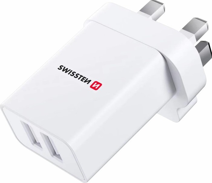 SWISSTEN SÍŤOVÝ ADAPTÉR 2x USB 10,5W pro UK zásuvku BÍLÝ