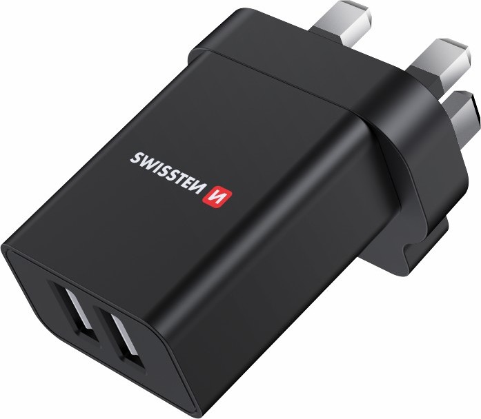 SWISSTEN SÍŤOVÝ ADAPTÉR 2x USB 10,5W pro UK zásuvku ČERNÝ