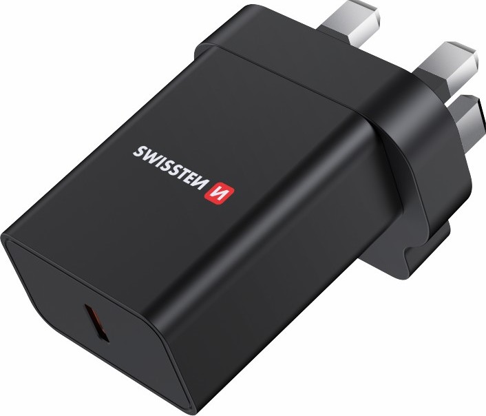 SWISSTEN SÍŤOVÝ ADAPTÉR PD 25W PRO IPHONE A SAMSUNG pro UK zásuvku ČERNÝ