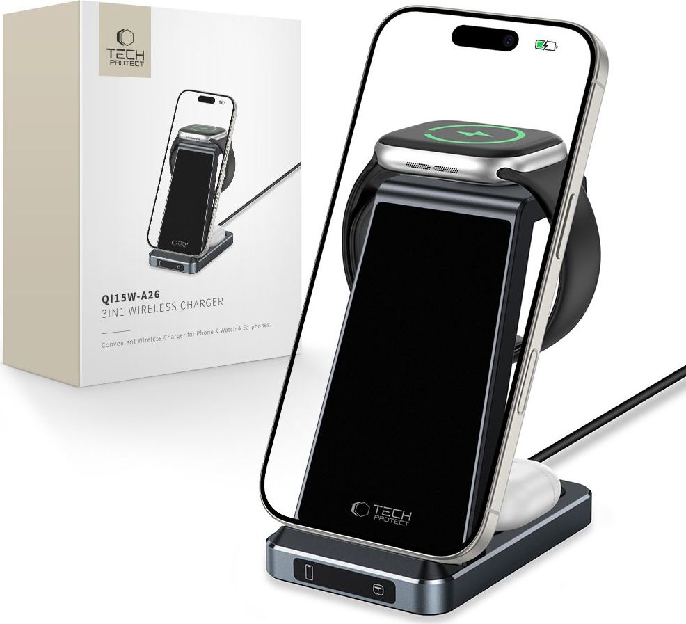 TECH-PROTECT QI15W-A26 3IN1 WIRELESS CHARGER BLACK