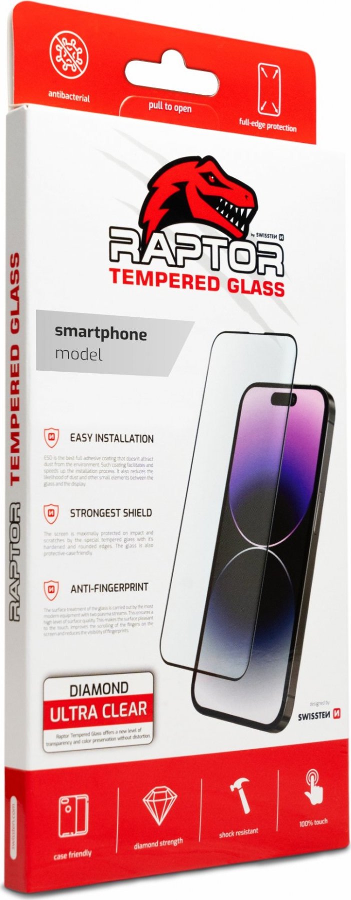 SWISSTEN RAPTOR DIAMOND 3D TEMPEROVANÉ SKLO PRO SAMSUNG S906 GALAXY S22 PLUS ČERNÉ BEZ FUNKČNÍ ČTEČKY OTISKU PRTSTŮ