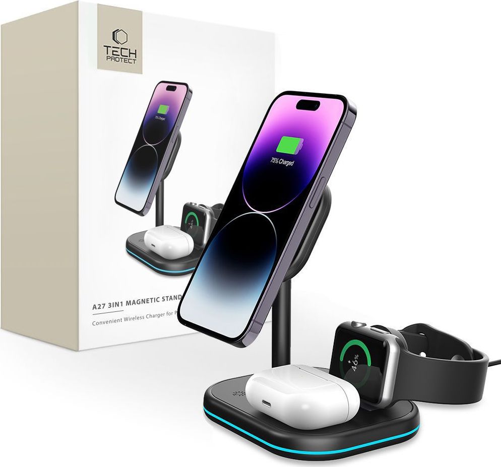 TECH-PROTECT QI15W-A27 3IN1 MAGNETIC MAGSAFE WIRELESS CHARGER BLACK