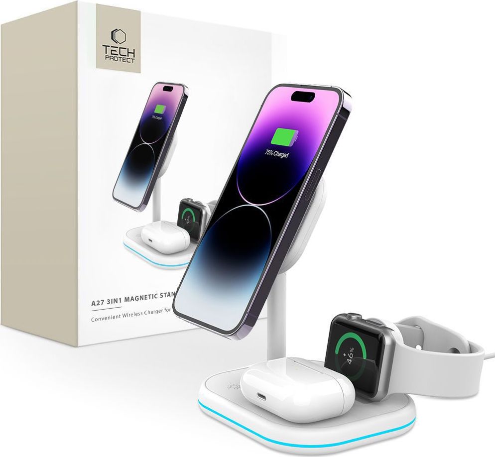 TECH-PROTECT QI15W-A27 3IN1 MAGNETIC MAGSAFE WIRELESS CHARGER WHITE