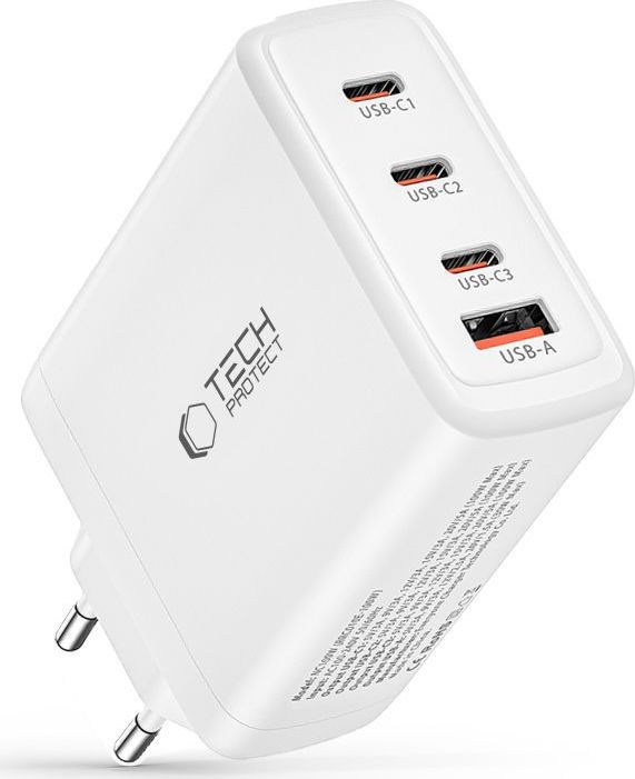 Tech-Protect NC100W-GaN síťová nabíječka USB-C PD, 3x USB-C + USB-A, bílá