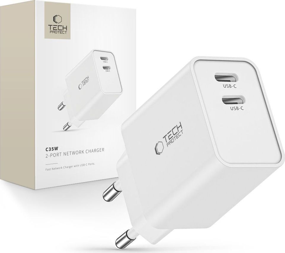 TECH-PROTECT C35W 2-PORTOVÝ NABÍJECÍ SÍŤOVÝ ADAPTÉR PD35W WHITE