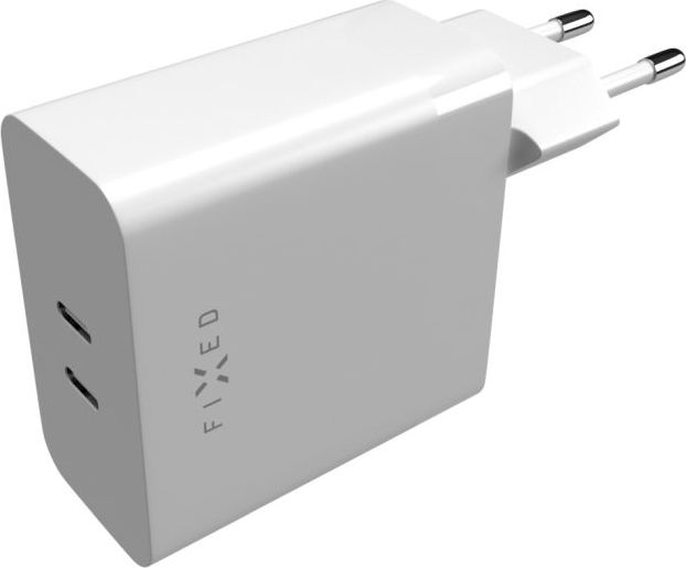 Síťová nabíječka FIXED s 2x USB-C výstupem, podpora PD, 65W, bílá