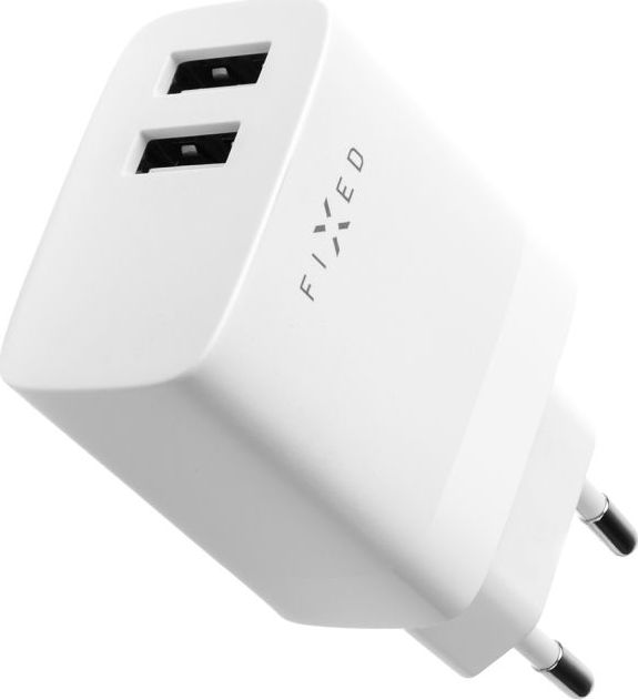 Set síťové nabíječky FIXED s 2xUSB výstupem a USB/Lightning kabelu, 1 metr, MFI, 17W Smart Rapid Charge, bílá