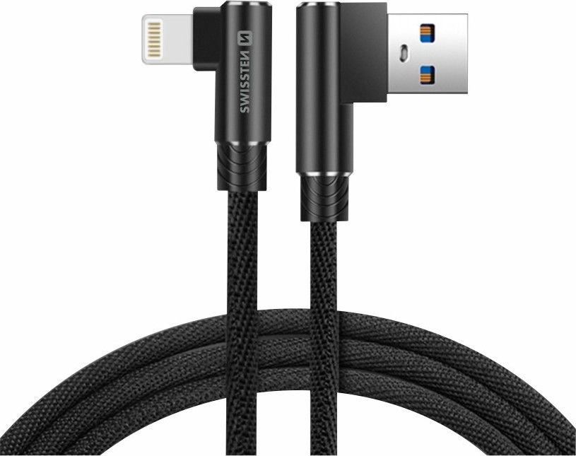 TEXTILNÍ DATOVÝ KABEL SWISSTEN ARCADE USB / LIGHTNING 1,2 M ČERNÝ